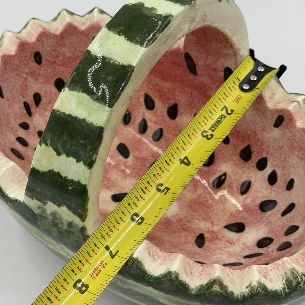 Watermelon Basket Ceramic Serving Bowl with Handle Fruit Bowl Vintage